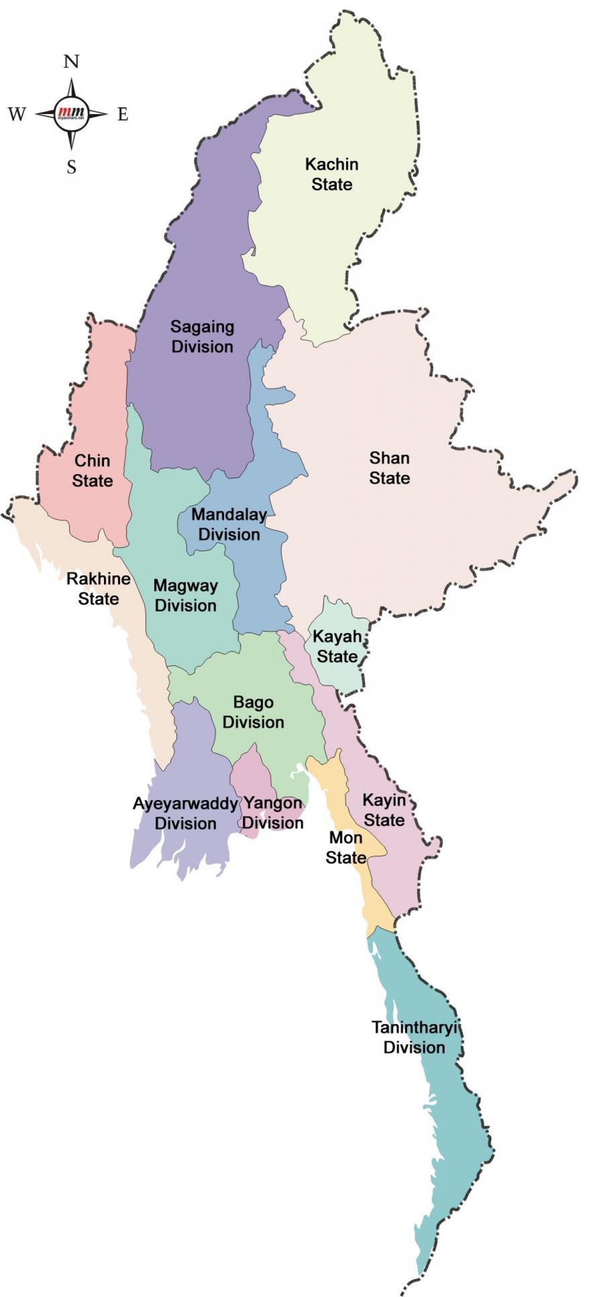 Myanmar kaart en state