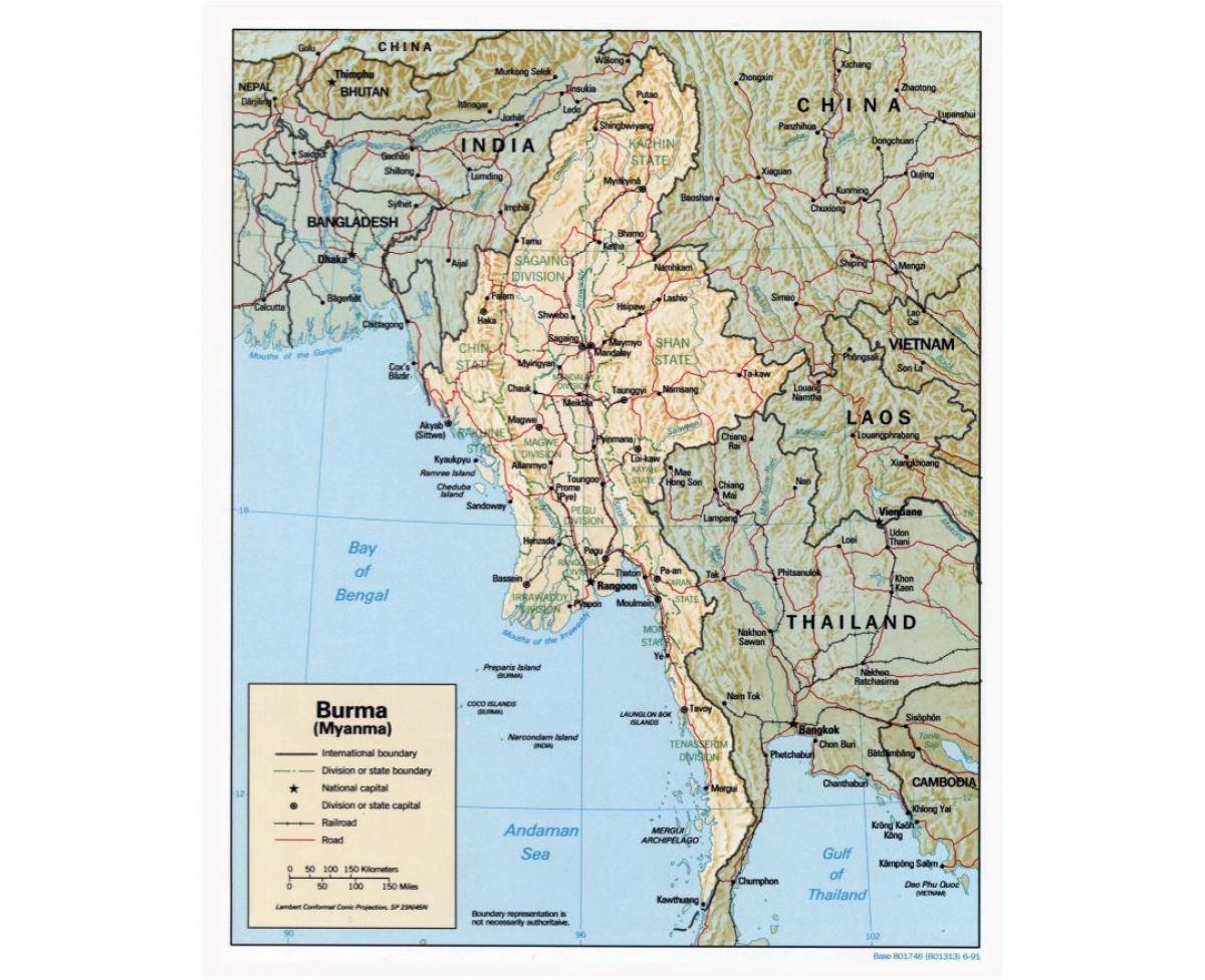 kaart van Myanmar met stede